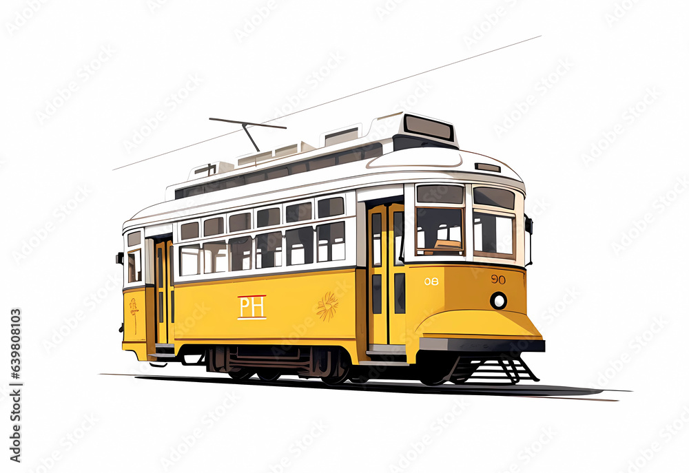 Illustration of a portuguese city with a tram, Portugal