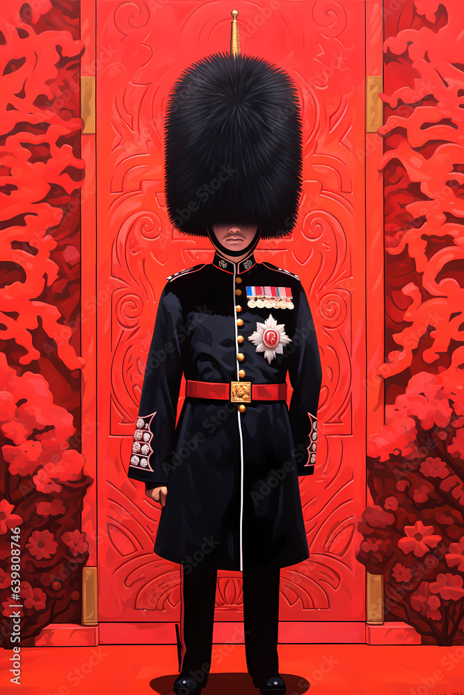 Illustration of a British Royal Guard soldier. United Kingdom