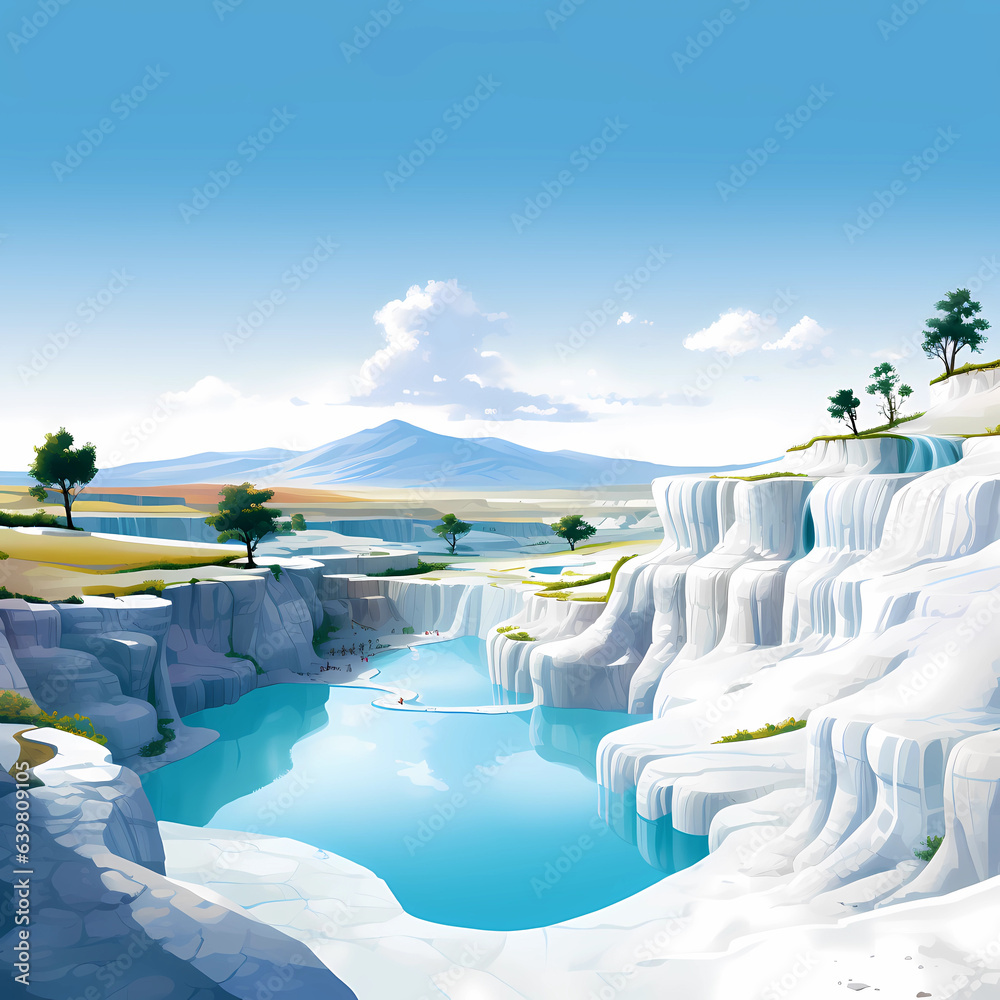 Illustration of a beautiful view of the travertines