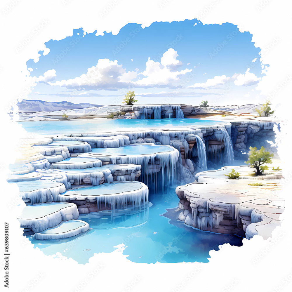 Illustration of a beautiful view of the travertines