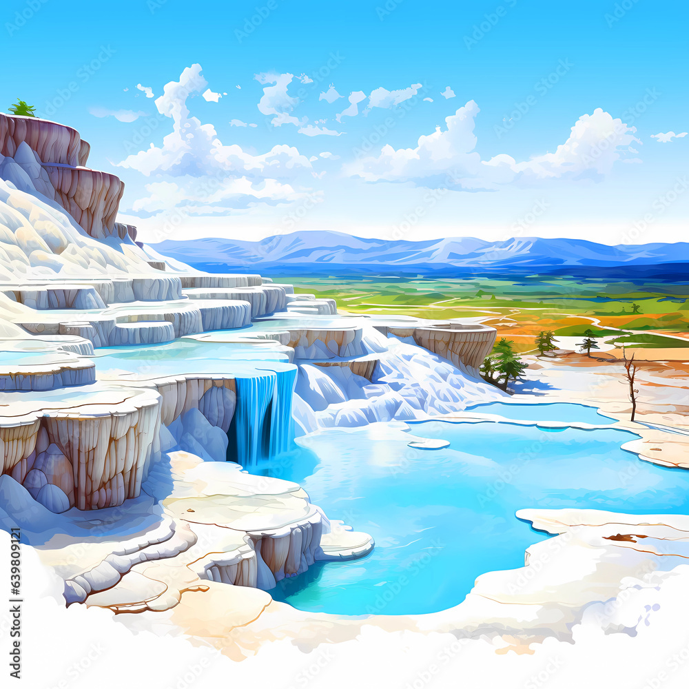 Illustration of a beautiful view of the travertines