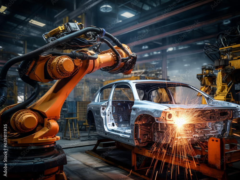 Industrial robots assemble the machine Industrial robots assemble the machine
