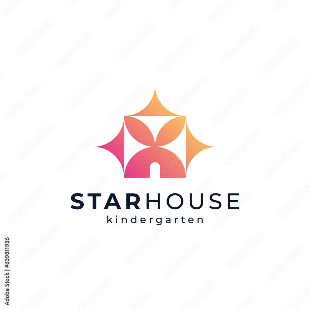 shiny home and star for orphanage or kindergarten logo design