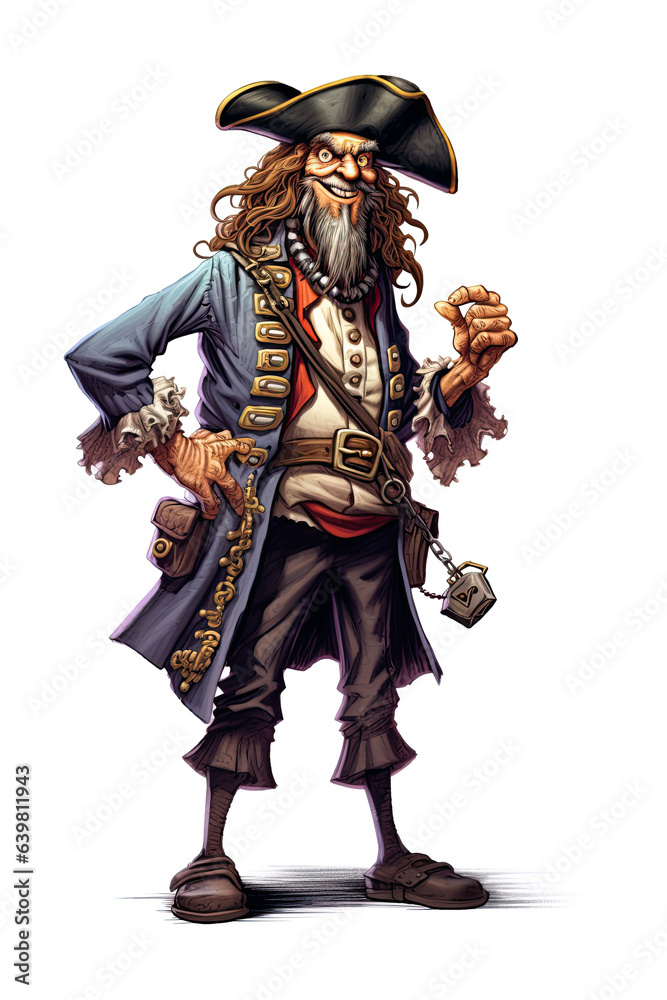 angry male pirate on white isolated background. Cartoon character