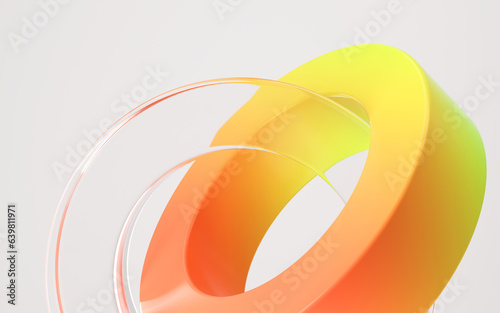 Fototapeta Naklejka Na Ścianę i Meble -  Dynamic background with glass and colorful plastic shapes. 3d rendering illustration.