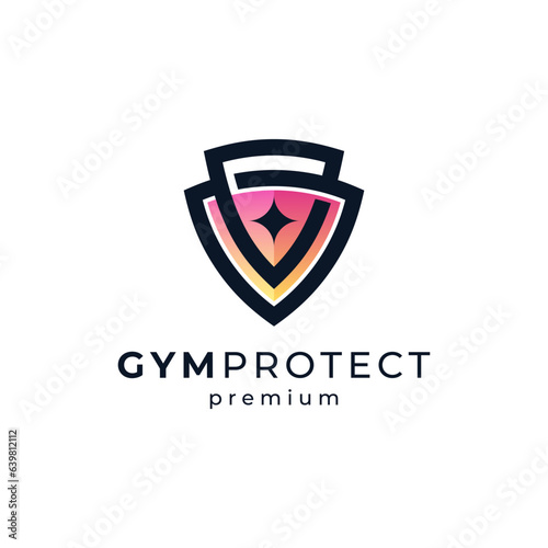 shield and kettle bell for protection and gym logo design