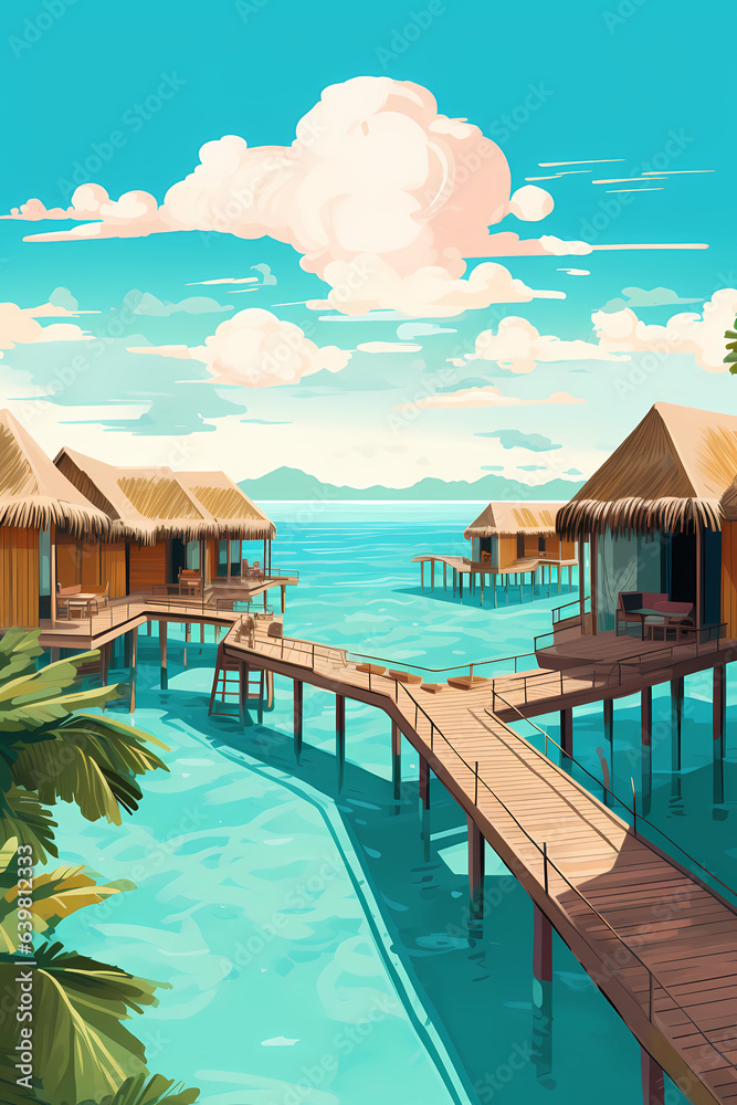 Illustration of a beautiful view of a tropical island