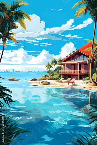 Obraz na płótnie Illustration of a beautiful view of a tropical island w salonie