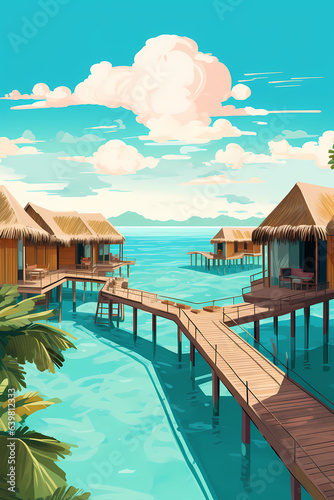 Obraz na płótnie Illustration of a beautiful view of a tropical island w salonie