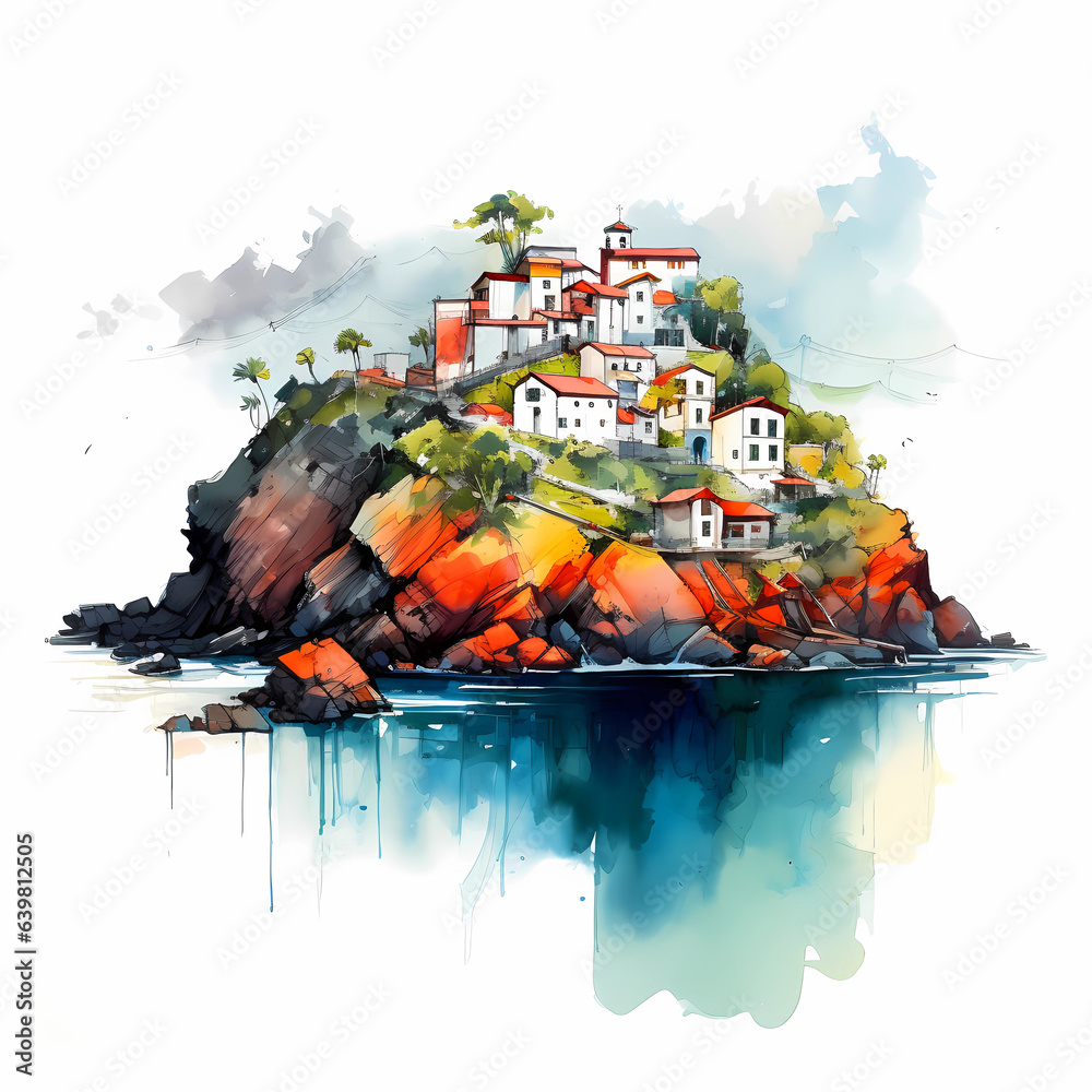 Illustration of a beautiful view of a tropical island