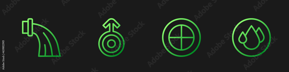 Set line Earth globe, Aquarius zodiac, Symbol Uranus and Water drop. Gradient color icons. Vector Set line Earth globe, Aquarius zodiac, Symbol Uranus and Water drop. Gradient color icons. Vector
