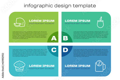 Set line Muffin, Lemon, Tea time and Mate tea. Business infographic template. Vector