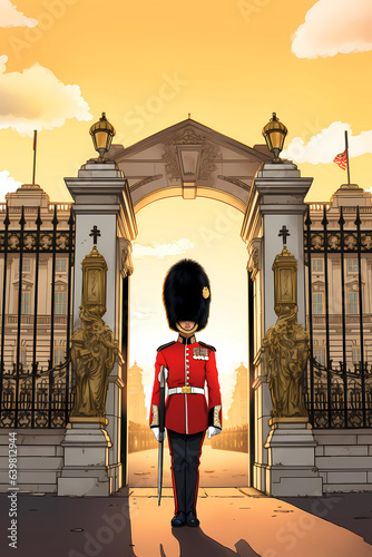 Illustration of a British Royal Guard soldier. United Kingdom