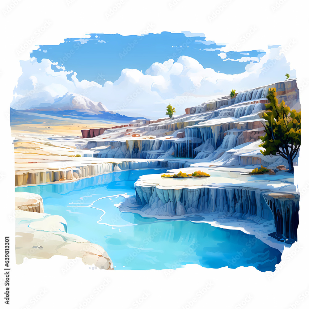 Illustration of a beautiful view of the travertines
