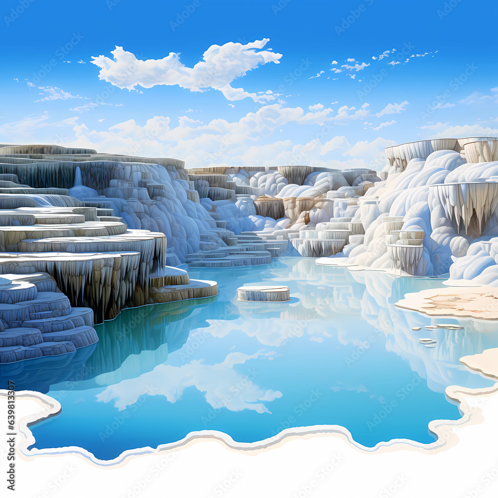 Illustration of a beautiful view of the travertines