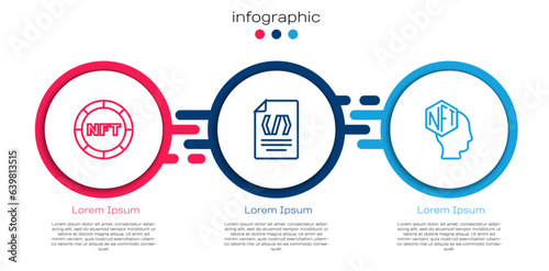 Set line NFT Digital crypto art, Binary code and . Business infographic template. Vector