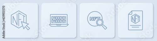 Set line NFT Digital crypto art, Search, Binary code and contract. White square button. Vector