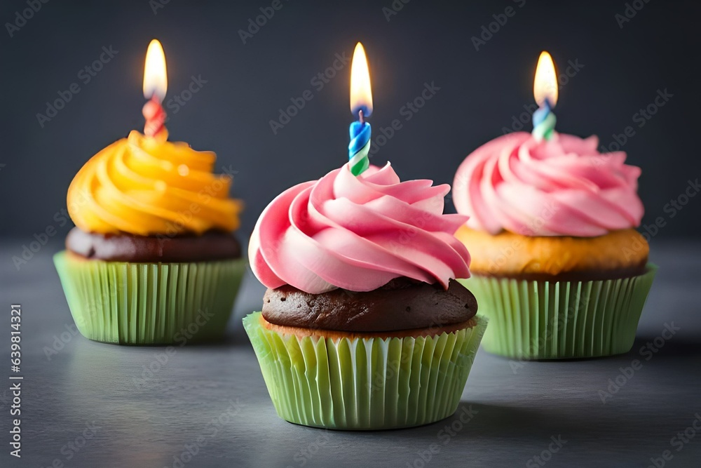 colorful chocolate cupcakes with candle