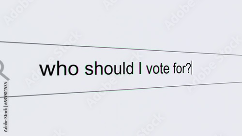 Who should I vote for? - Internet browser search bar typing voting related question with camera movement.