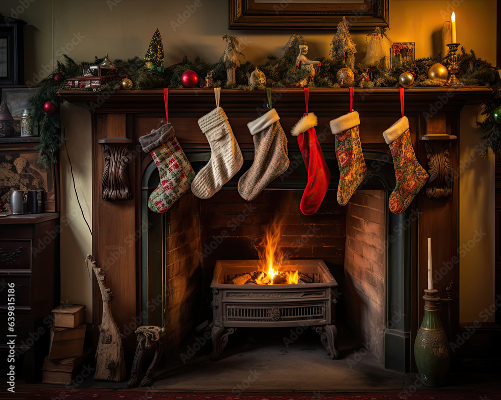christmas fireplace with christmas decorations