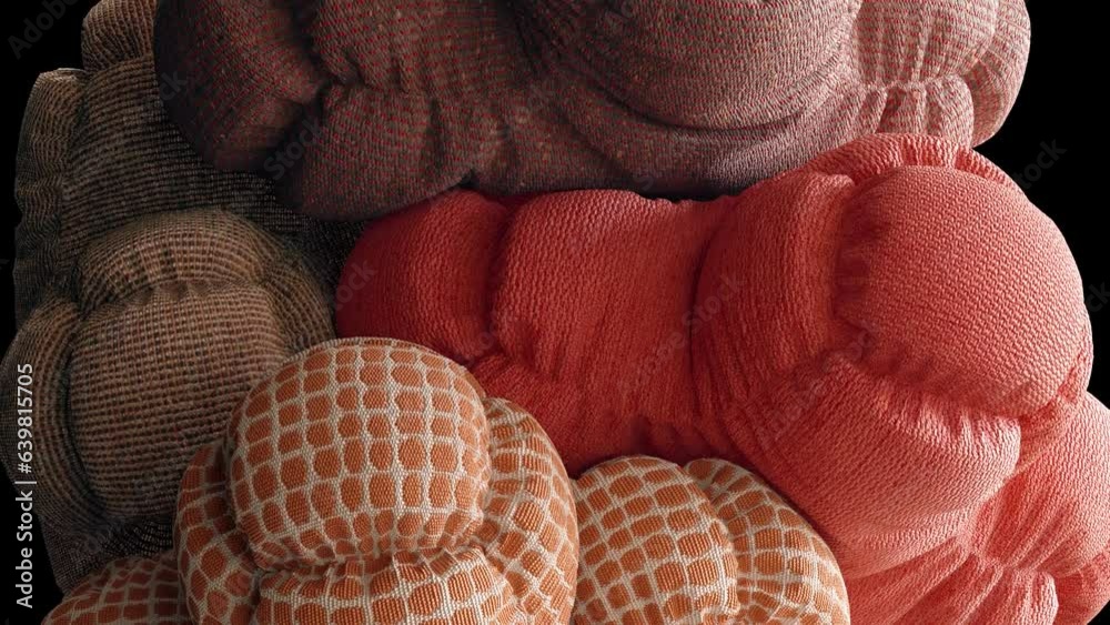 Heap of soft bodies spinning around. 3d animation