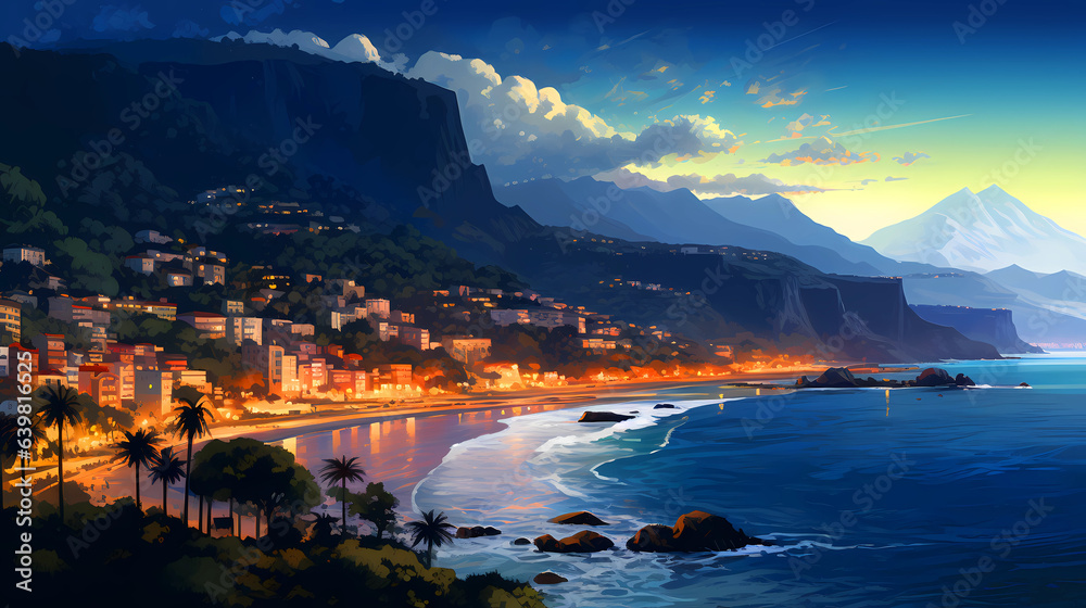 Illustration of a beautiful view of a tropical island