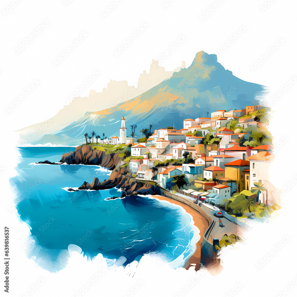 Illustration of a beautiful view of a tropical island