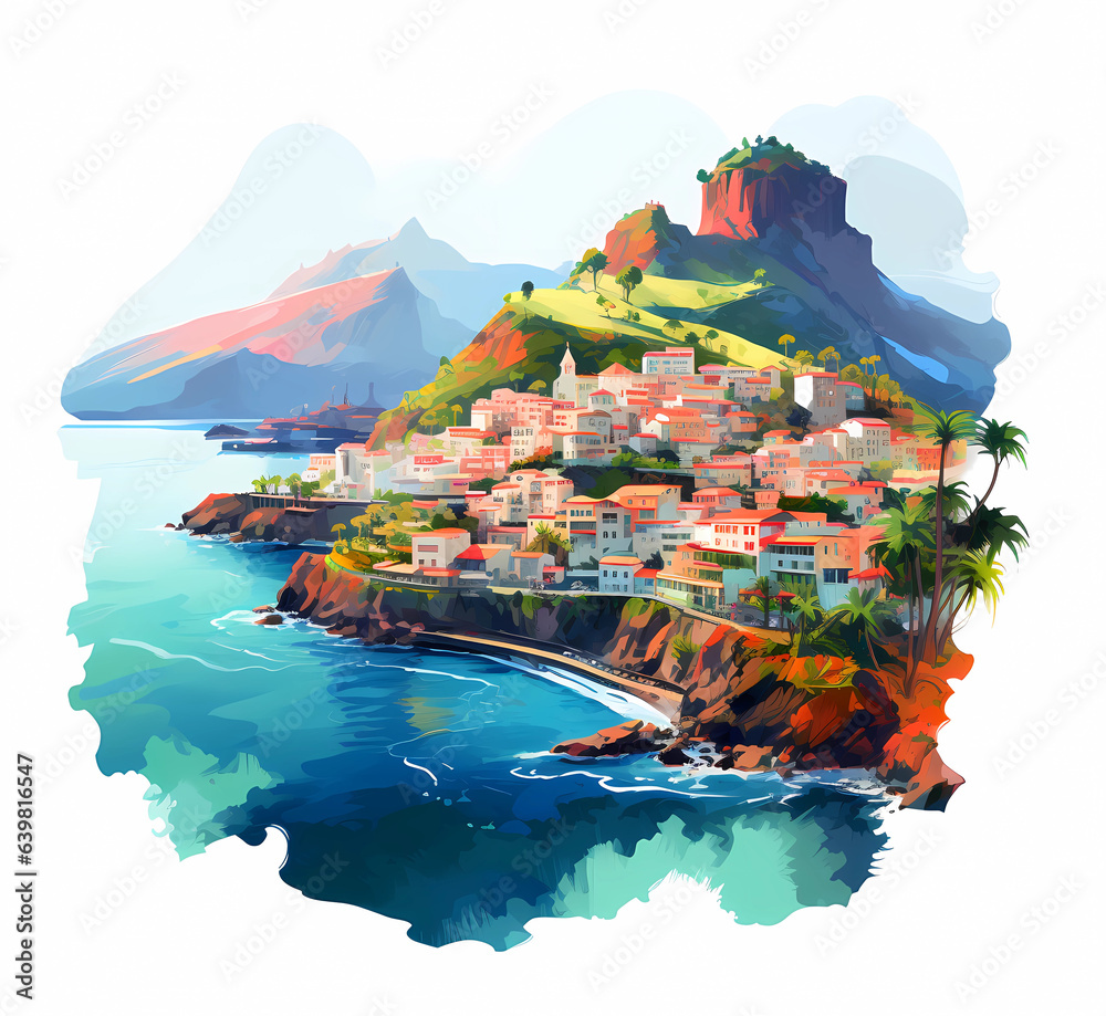 Illustration of a beautiful view of a tropical island