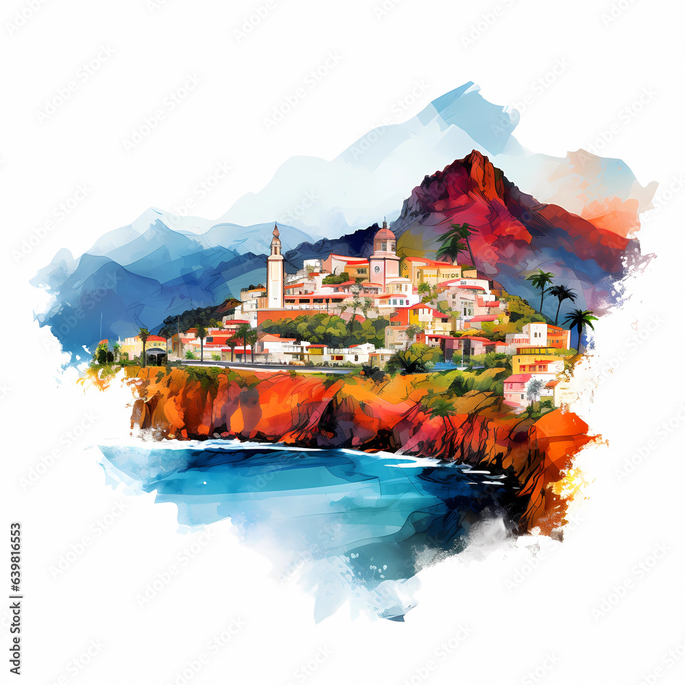 Illustration of a beautiful view of a tropical island