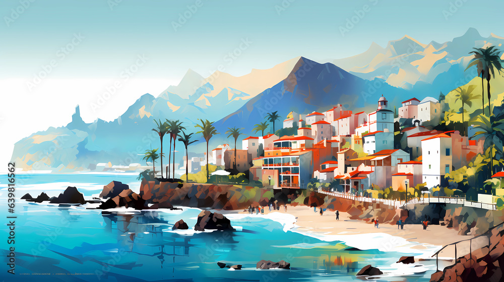 Illustration of a beautiful view of a tropical island