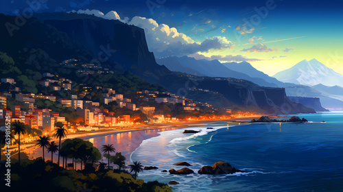 Obraz na płótnie Illustration of a beautiful view of a tropical island w salonie