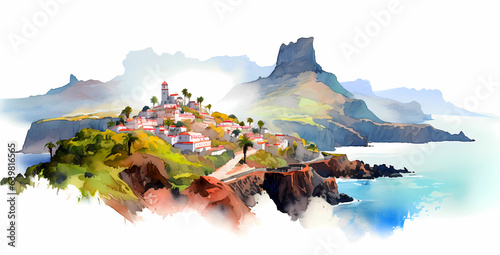 Obraz na płótnie Illustration of a beautiful view of a tropical island w salonie