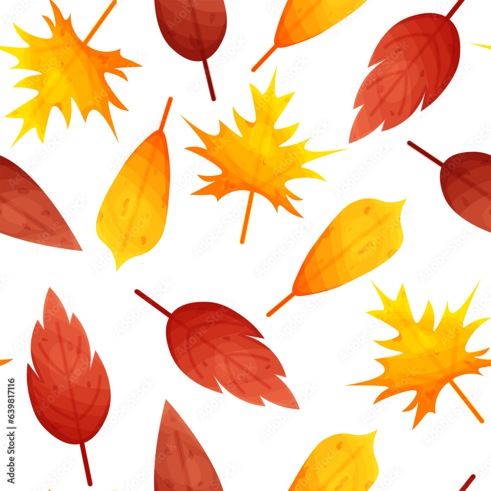 Obraz premium Seamless pattern with autumn leaves in red and yellow color