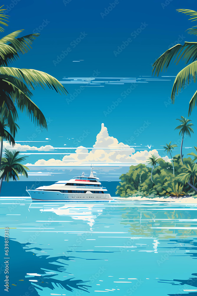 Illustration of a beautiful view of a tropical island