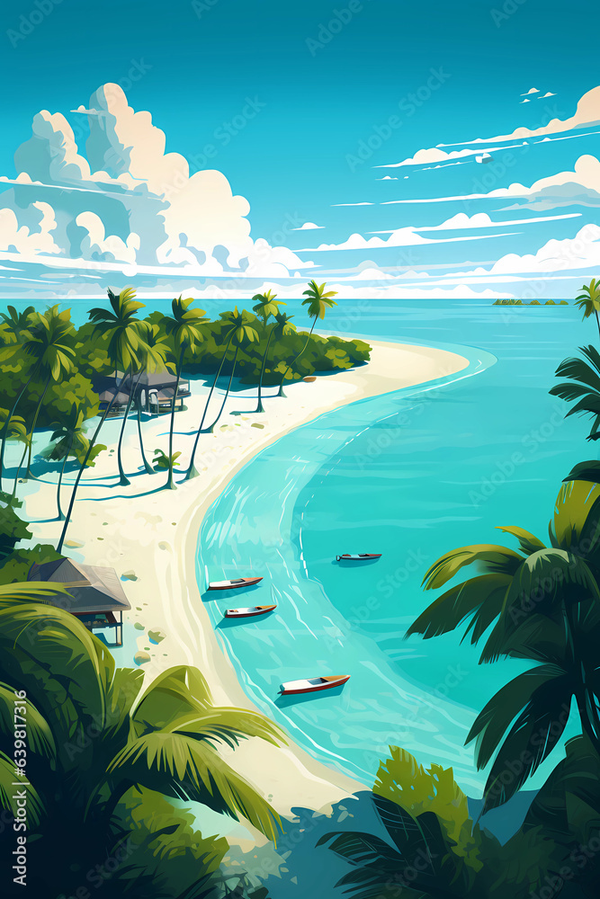 Illustration of a beautiful view of a tropical island