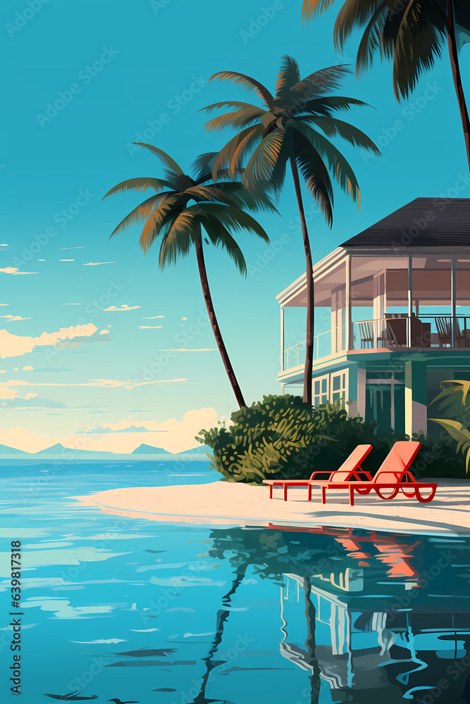 Illustration of a beautiful view of a tropical island