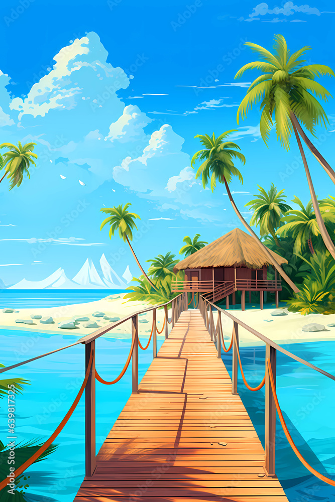 Illustration of a beautiful view of a tropical island