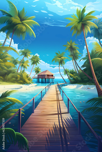 Obraz na płótnie Illustration of a beautiful view of a tropical island w salonie