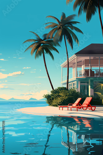 Illustration of a beautiful view of a tropical island