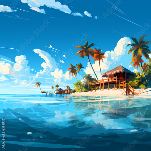 Obraz na płótnie Illustration of a beautiful view of a tropical island w salonie