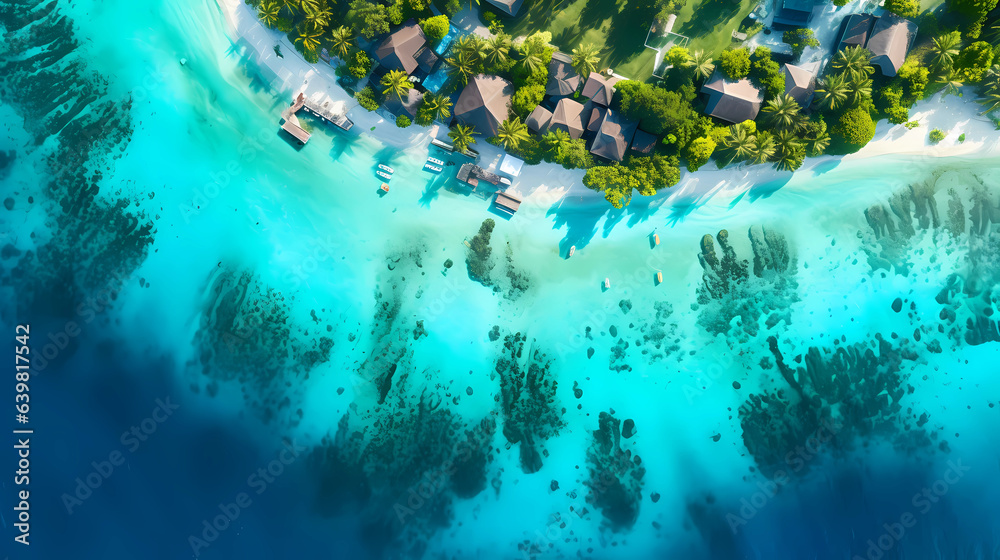 Illustration of a beautiful aerial view of a tropical island