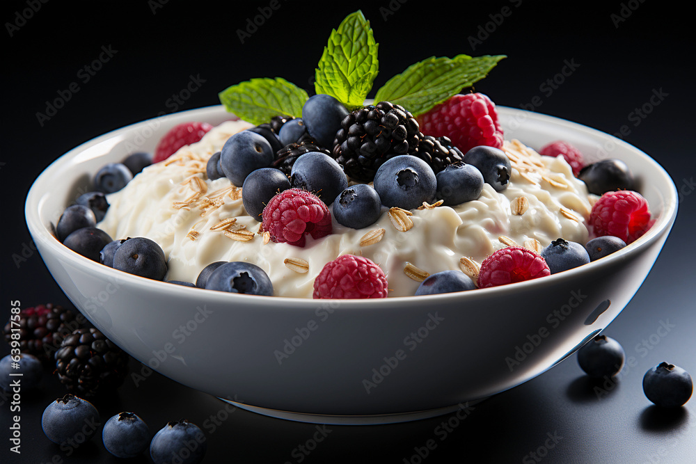 healthy morning porridge with yogurt and oatmeal and berries healthy morning porridge with yogurt and oatmeal and berries