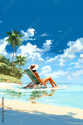 Illustration of a beautiful view of a tropical island