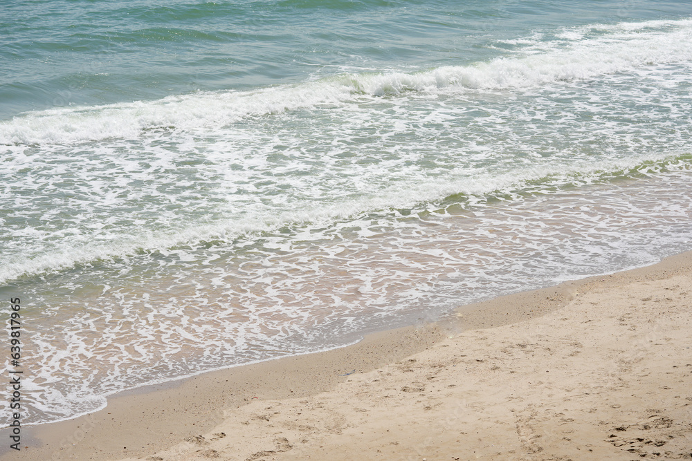 Aerial view of sea waves, sandy beach. Aerial view of sea waves, sandy beach.