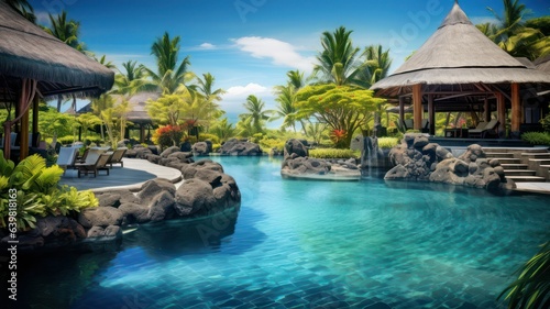 Photo Luxury tropical vacation spa swimming pool mauritius island created with Generat