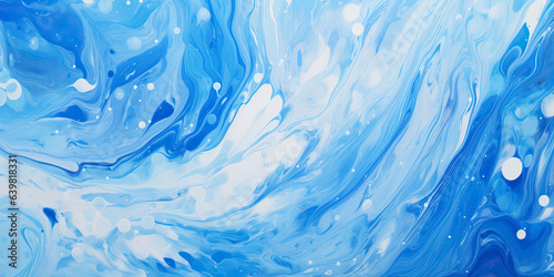 Dynamic marbled oil and acrylic abstract art. Blue and white blend fluidly, forming a captivating marbled paper texture. Ideal for wallpapers, banners, and illustrations.
