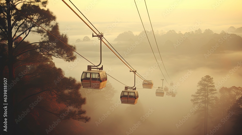 Cable cars transportation for tourism travel, Generative AI Cable cars transportation for tourism travel, Generative AI