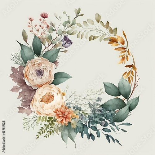  illustration featuring a floral wreath adorned with blooming flowers and lush foliage © Paper