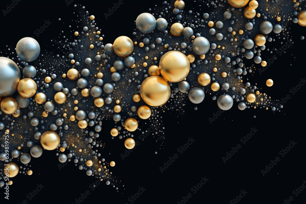 Golden Iridescent Bubble Art on Dark Navy: Dynamic and Elegant Design