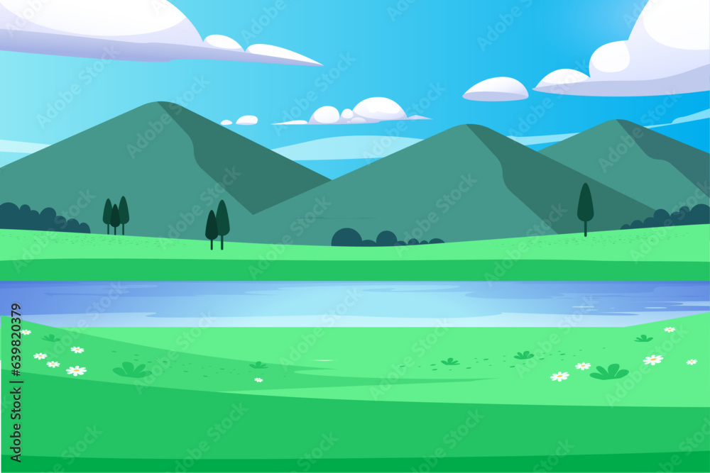 spring scenery lake and mountain background landscape